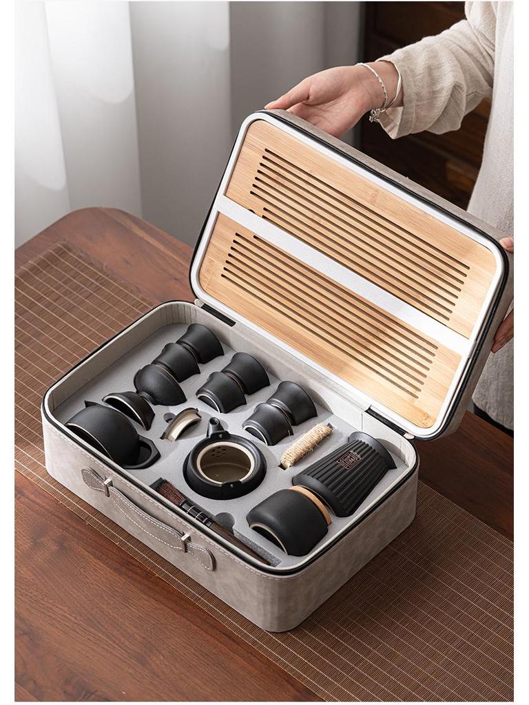 Retro Coarse Pottery Portable Tea Set for Travel & Camping with Storage Bag
