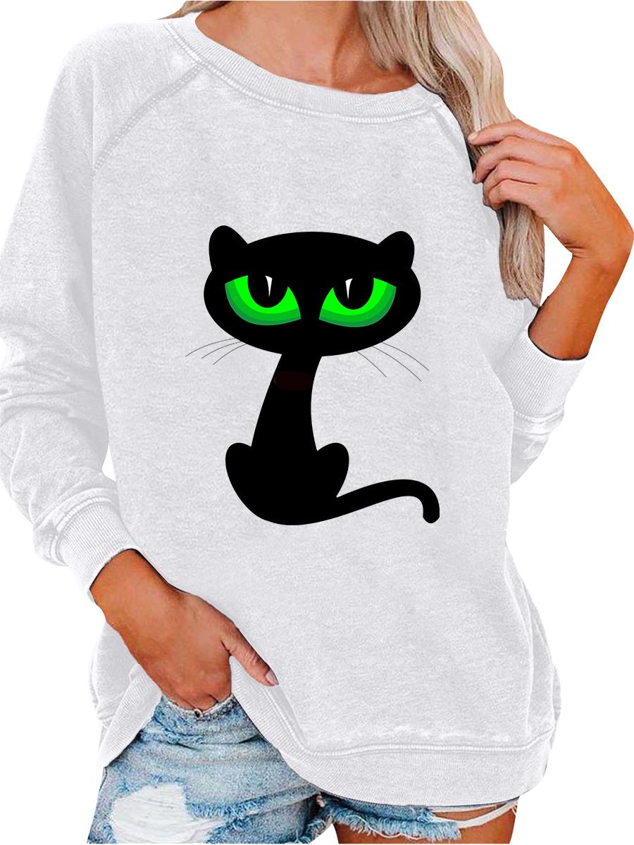 Женский свитшот весна/осень, женский модный топ с принтом кошки, свитшот-пуловер оверсайз S