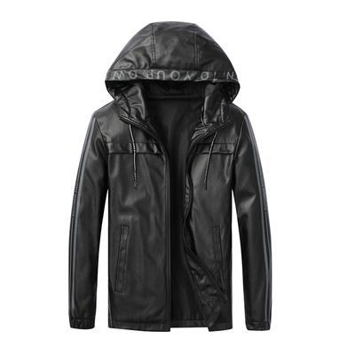 Men's Leather Jacket Spring and Autumn New Korean Version Trendy Teen Slim Fit Handsome Casual Hooded Leather Jacket