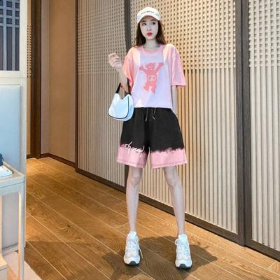 Age-reducing Sports Suit for Women In Summer Fashionable and Stylish Casual Shorts Shorts Large Size Two-piece Set