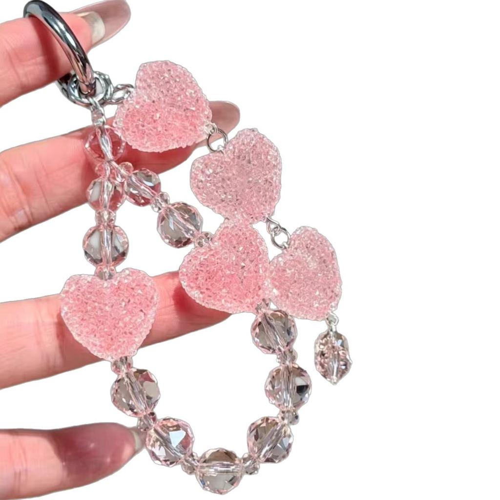 Sweet and high-value pink sugar love beads, girlish sense, mobile phone chain, bag pendant, keychain for girls