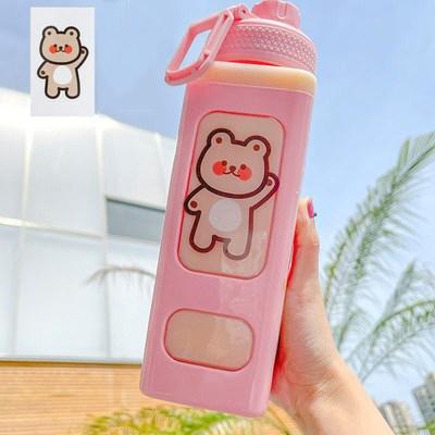 Kawaii Pastel Straw Bottle New Transparent Square Cute Water Bottles Large Capacity Travel Outdoor Sport Cycling Bottle BPA Free
