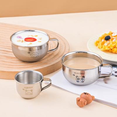 WORTHBUY 70/200ML Children Bowl 304 Stainless Steel Rice Bowl Durable Water Cup With Handle Kitchen Kid Cute Patterns Milk Cup