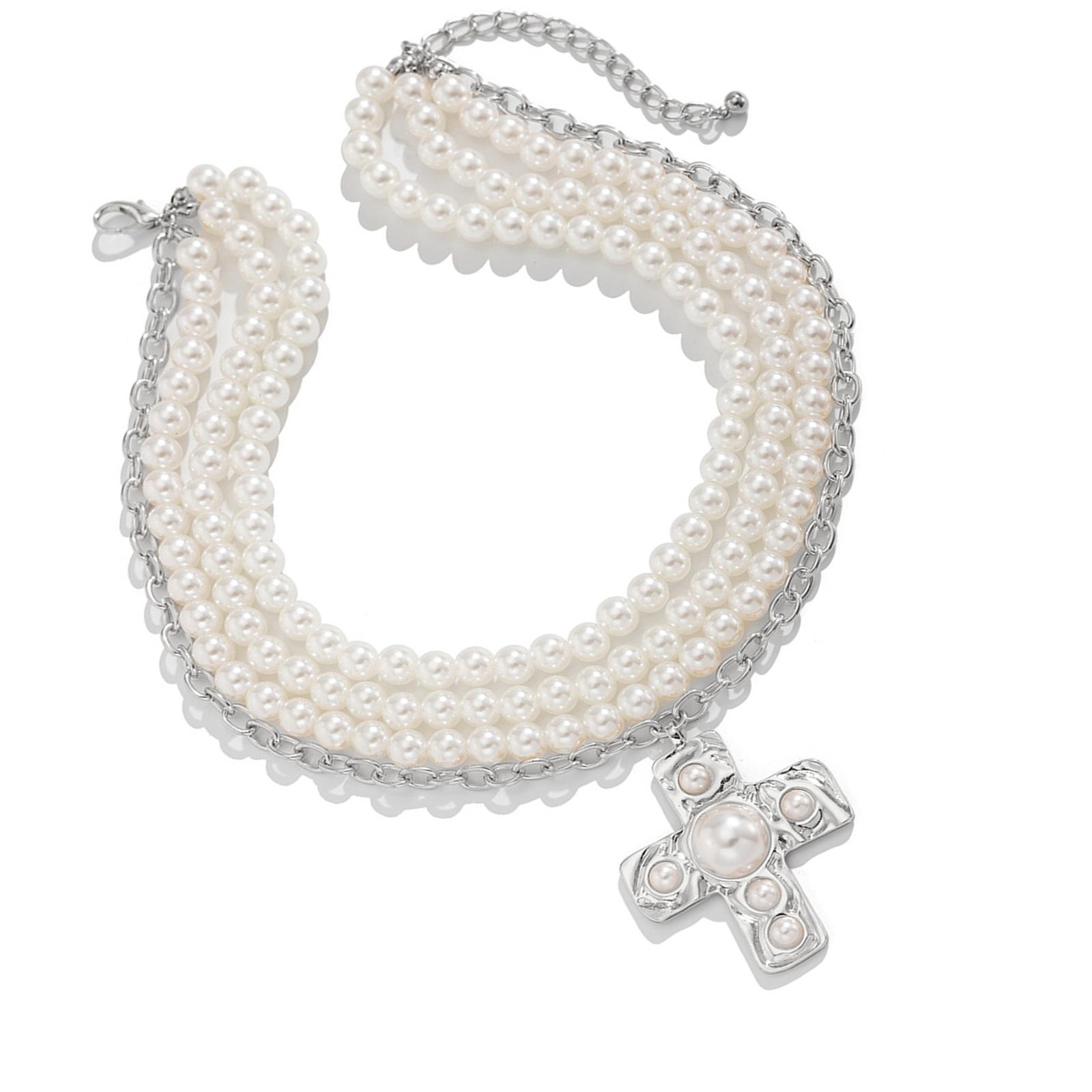 

Элегантное ожерелье-подвеска с распятием и искусственным жемчугом, регулируемая длина, цепочка для ключиц, модные аксессуары для женщин 2 серебряный