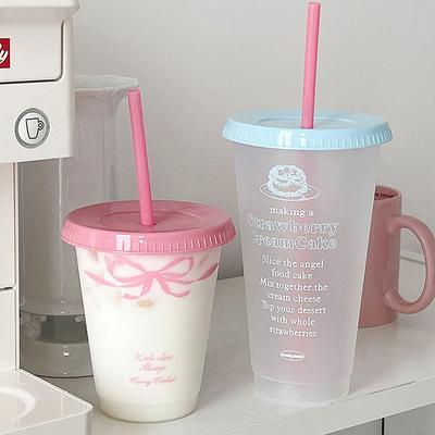 Kawaii Water Cup With Lid Straw For Coffee Juice Milk Tea Cute Plastic Water Bottle Portable Reusable Drinking Bottles Bpa Free