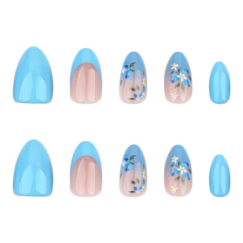 24 Pcs Solid Color False Nail Flowers Artificial Nail French Tip Stick On Nail Glossy Press On Nail for Woman