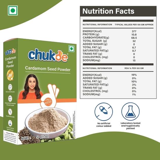 Chukde - Green Cardamom Powder - Hari Elaichi Powder - 50 Gram - Pack of 1