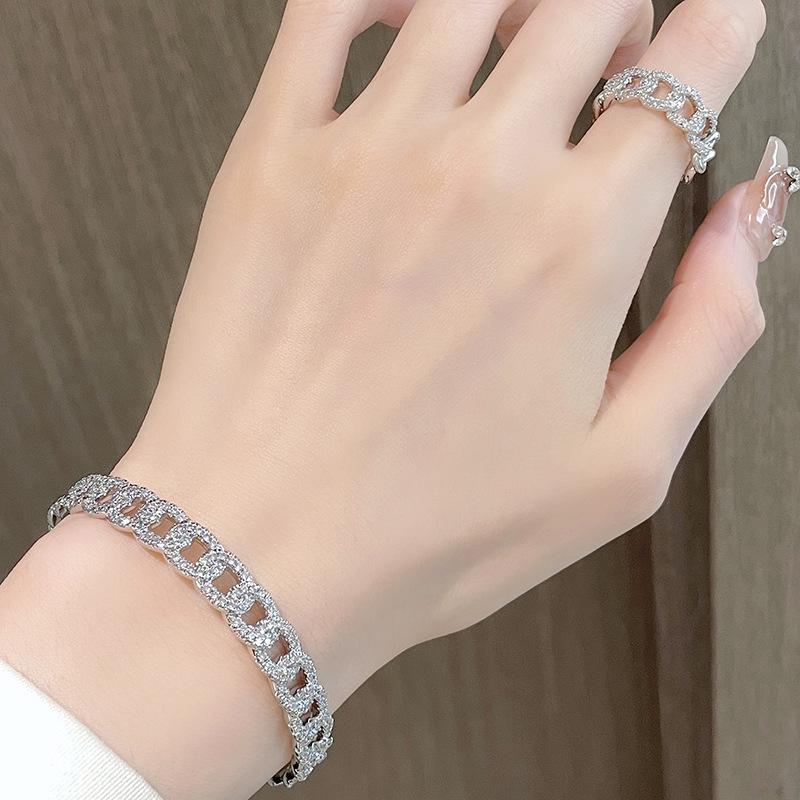 Chain Diamond-Encrusted Zir*****Pen Bracelet Set, High-End French Light Luxury Niche Super Flash