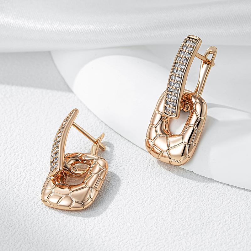 Fashion Rose Gold Color Glossy Big Drop Earrings For Women Full White Natural Zircon Elegant Daily Fine Jewelry