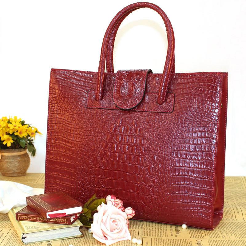 VEZFAA Nuevos Bolsos de Mano de Lujo para Mujer con Patrón de Cocodrilo de Cuero Genuino, Bolsos de Hombro de Cuero Genuino para Mujer, Bolsos de Negocios para Ordenador