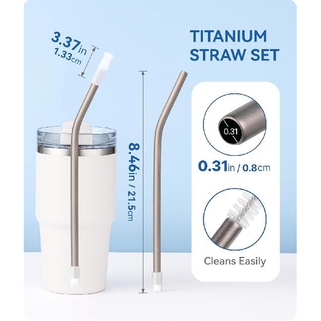 Heavy - Duty Titanium Straws 8.5" Reble for 20 Oz Tumblers | Metal Drinking Straws for All Kinds of Hot & Cold Drinks, Eco Conscious, BPA Free with