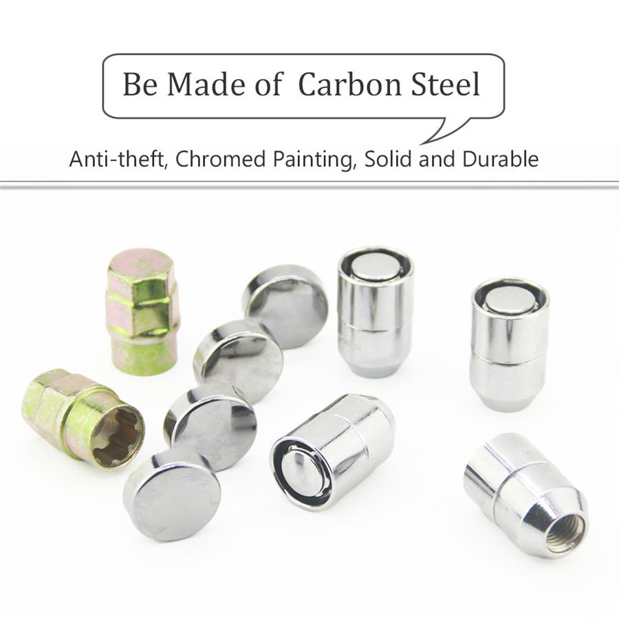 Car Steel M12x1.25 Wheel Lock Lug Nut +4 Pcs Anti Theft Locking Nut w/ 2 Key Set