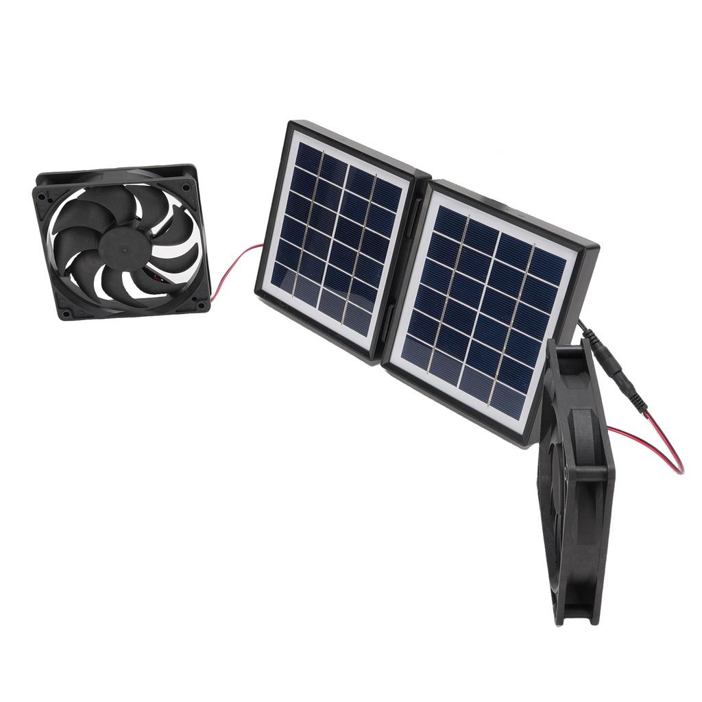 Solar Exhaust Fan Kit Rain Proof 2x5W Exhaust Ventilation Cooling Fan with 10W Foldable Solar Panel for Outdoor Pet House Utility Room