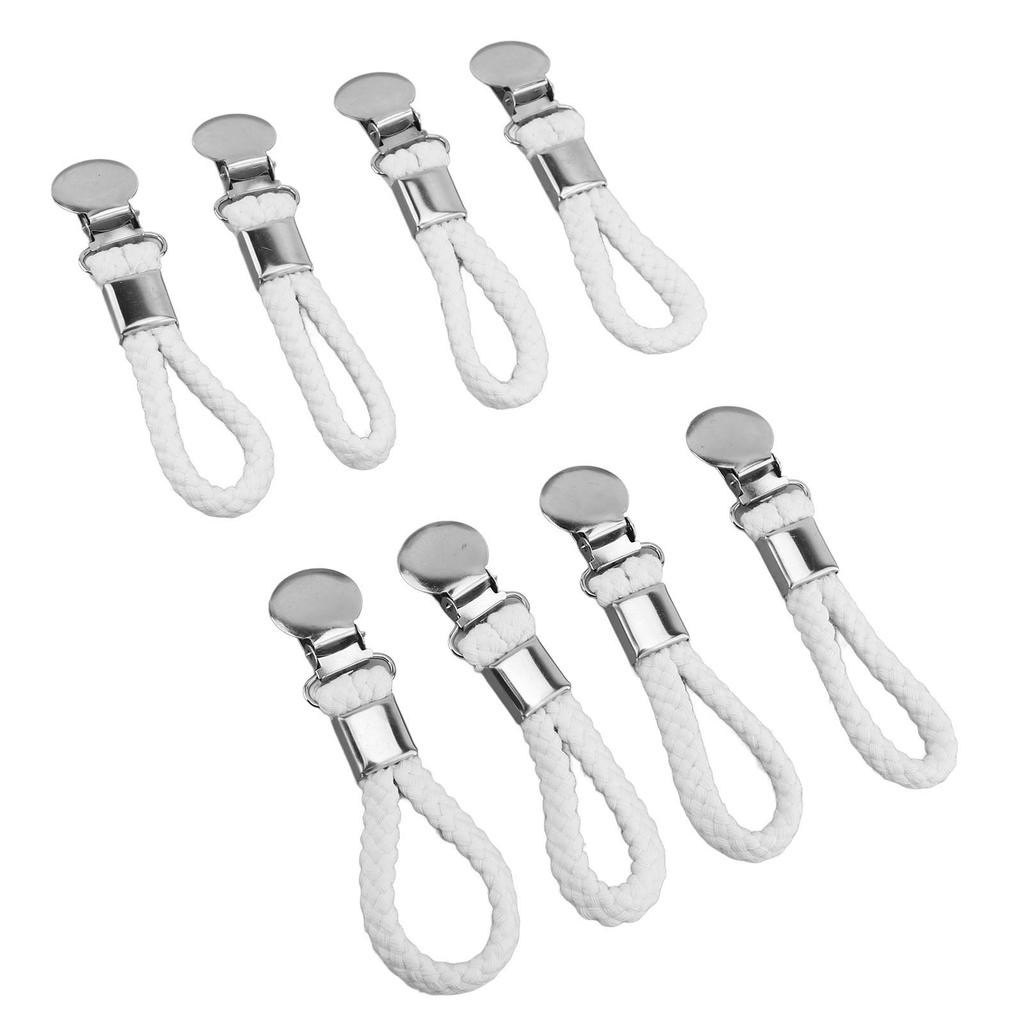 8pcs Hanging Tea Towels Clips with Loop Cotton for Home Kitchen Bathroom Cupboards Cloth Hanger Holder Brackets Rustproof White