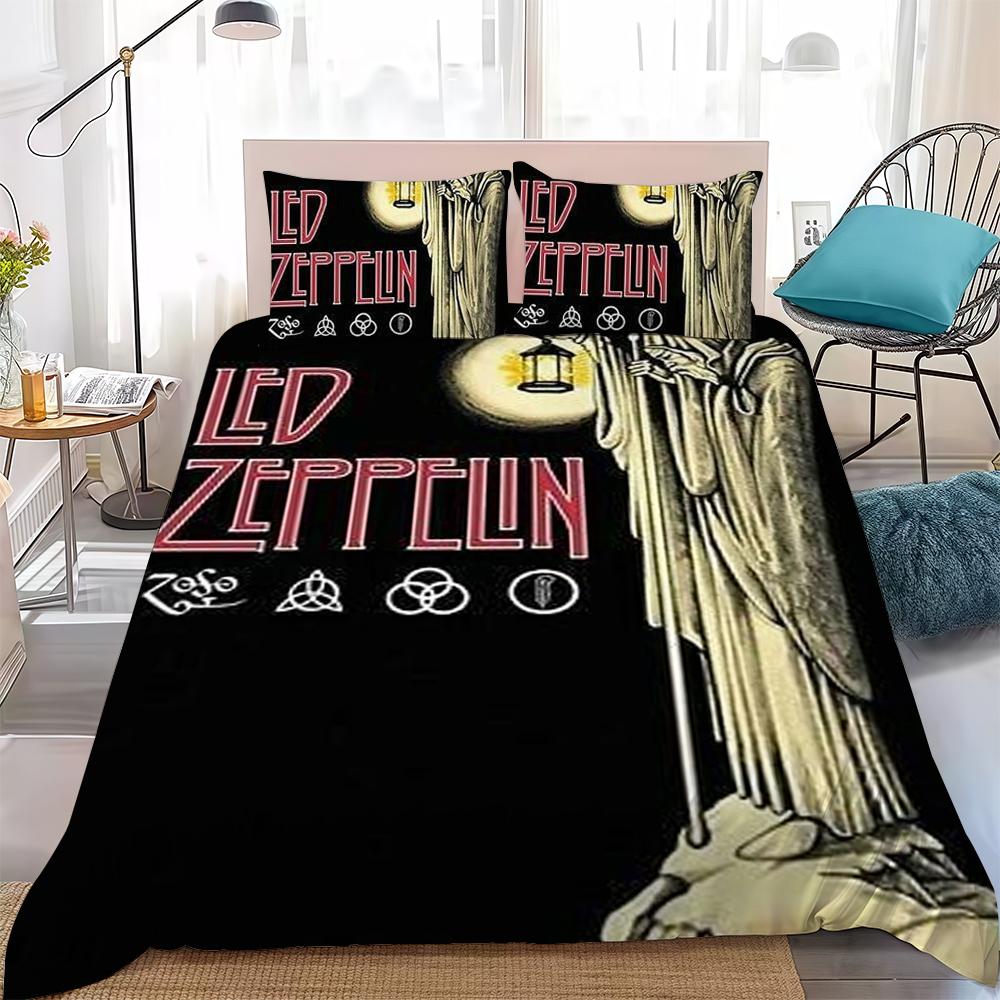 Set Copripiumino Led Z-Zeppelins Band Stile Casa Biancheria da Letto Morbido Cotone Lavabile Letto Set 3 Pezzi Regalo per Dormitorio Studenti