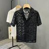Men's Shirt New Short Sleeved Summer Thin Casual Retro Breathable Hollow Lace Top Out Elegant Hombre Fashionable