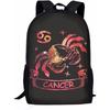 Cancer Zodiac School Backpack Water Resistant Bookbag Zipper Closure Rucksack Unisex Schoolbags Back To School Bags Travel
