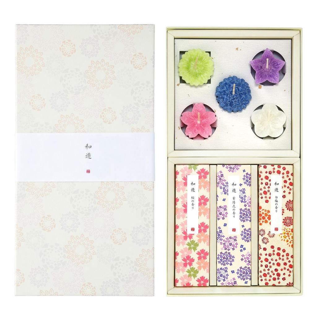 Kameyama Gift Wayu Flower Candle Set and Incense A perfect gift for offerings and Set (Candles Sticks) - presents.