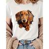 European Sizes Women's Casual Short Sleeve T-Shirt with Playful Dachshund Peeking Through Torn Hole Graphic - Soft Stretch Polyester