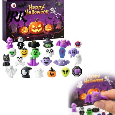 Halloween Dekoration Ideen Adventskalender, 24 Tage Countdown Kalender mit Stück Langsam Aufsteigendes Geschenk für Kinder Quetschspielzeug, Gruselige Sammlerstücke