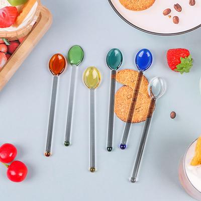 Neues Buntes Geschirr Glas Lange Stiel Kaffeemaße Teelöffel