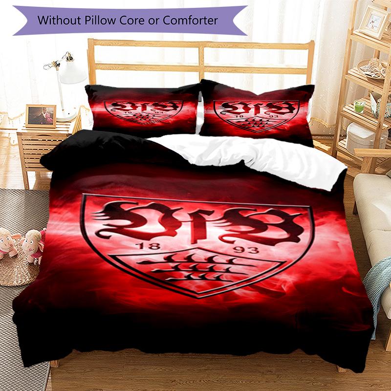 Vfb Fc Crest Printed Pattern Duvet Cover Set – includes 1 duvet cover and 2 matching pillowcases Bedroom decor Christmas gifts