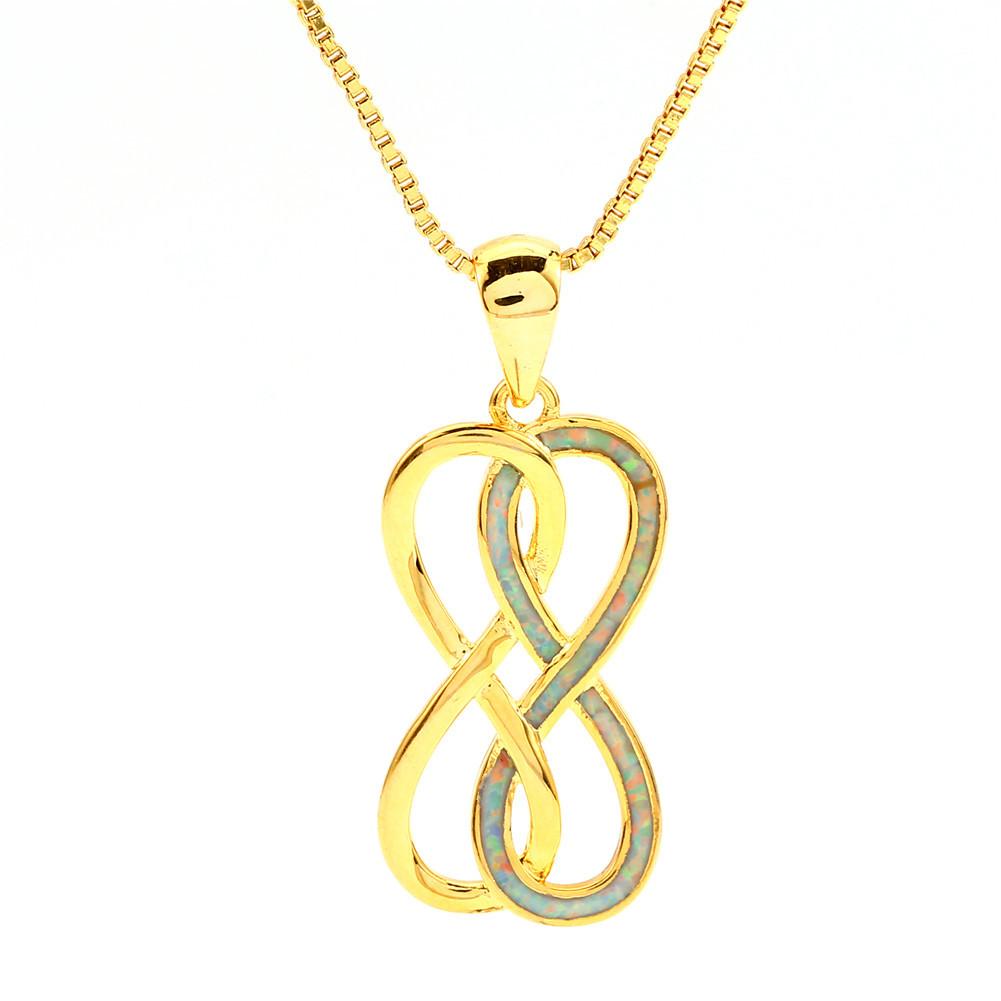 New Minimalist Style Gold Blue White Double 8 shaped Interwoven Pendant Versatile Necklace