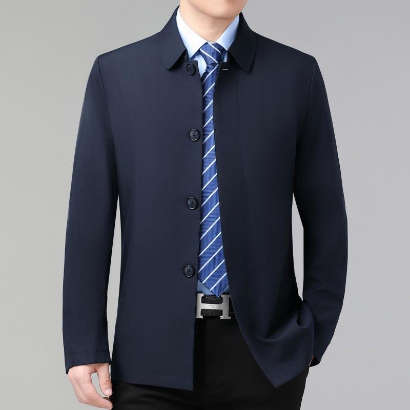 Middle-aged Men's Lapel Jacket Spring and Autumn Thin Business Casual Button Jacket Daddy Mulberry Silk Leader Top