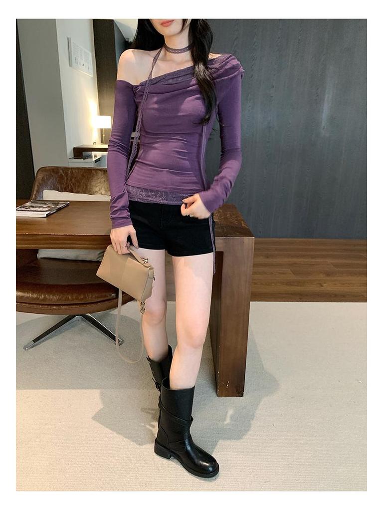 Spicy Girl Halter Neck Lace Ribbon Top 2025 – Chic, Stylish Women's T-Shirt with Pure, Elegant Design