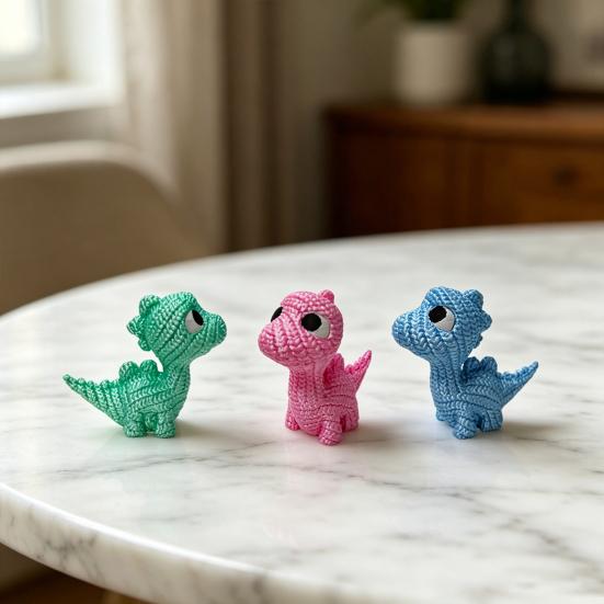 Yousheng 3D Printed Dinosaur Figurine, Cute Mini Crochet Texture Dino Statue, Miniature Collectible Desktop Decoration for Kids Room Table Decor