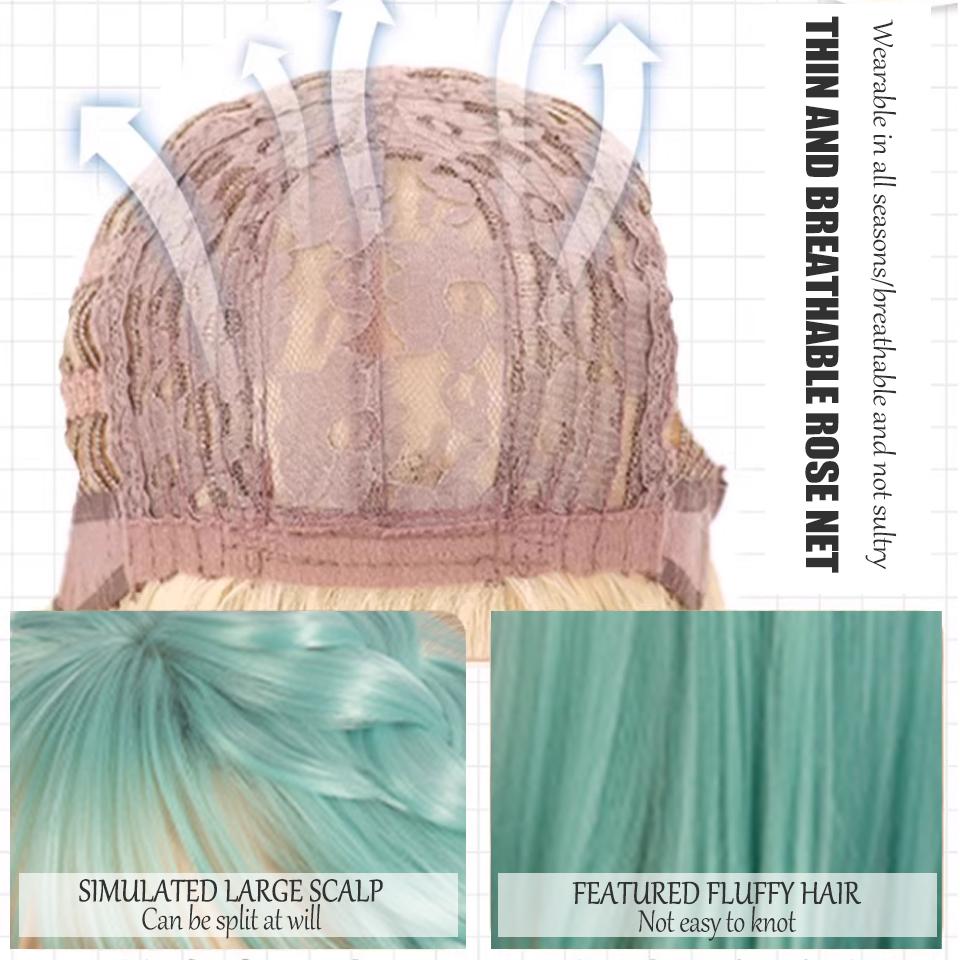 WTB Mint Milk Green Long Straight Synthetic Wig Female Fluffy Light Lolita Milk Green Straight Bangs Long Straight Wig