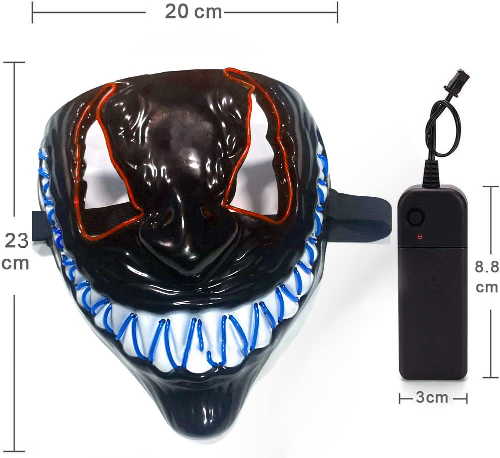 [Ahuimin] LED Mask, Cosplay, Scary, Masquerade, Party, Horror Mask, Funny, Costume, Event, Party, Christmas, School Festival. Requires two AA