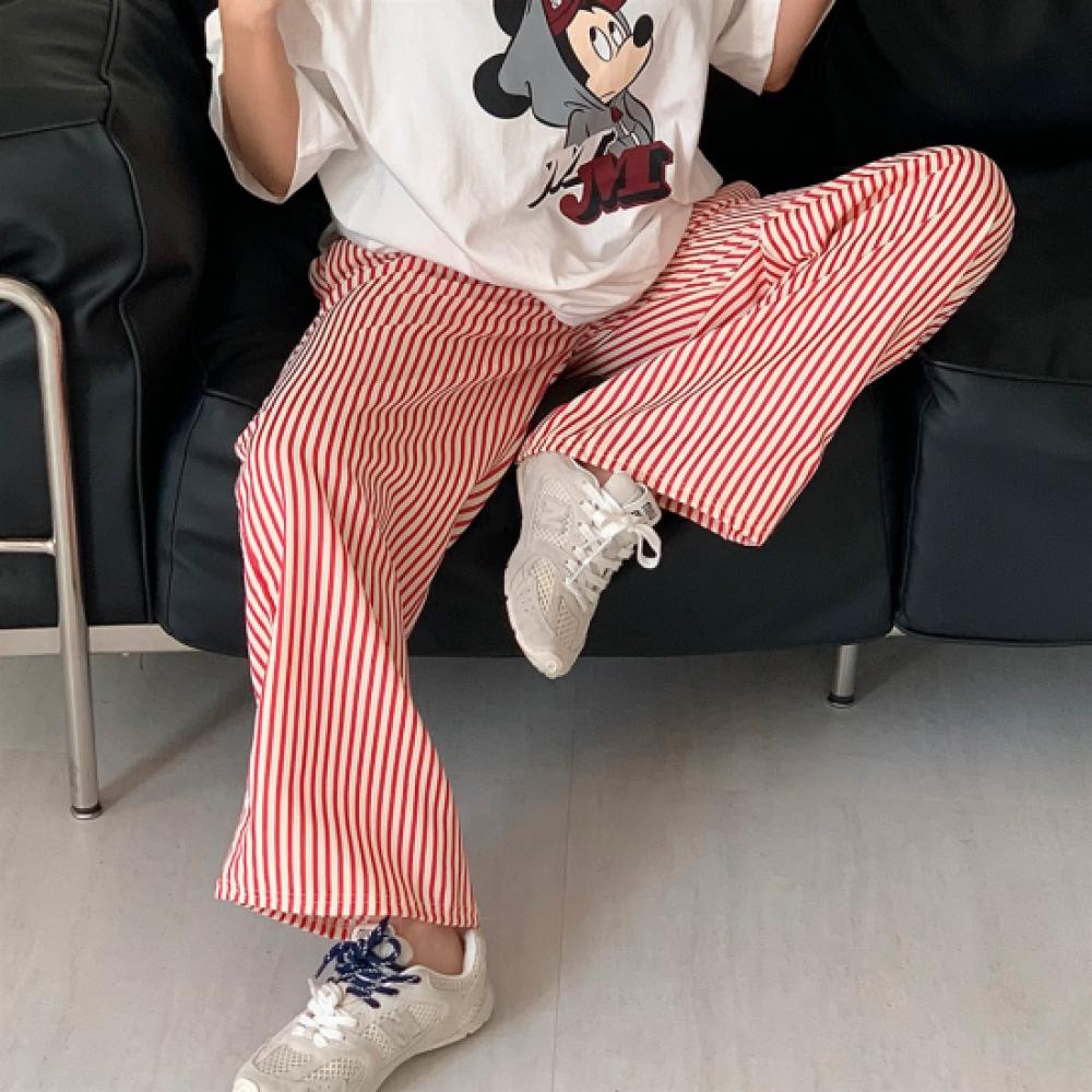 New Arrivals Open Run Women Loose Fit Stripe Banding Wide Pants
