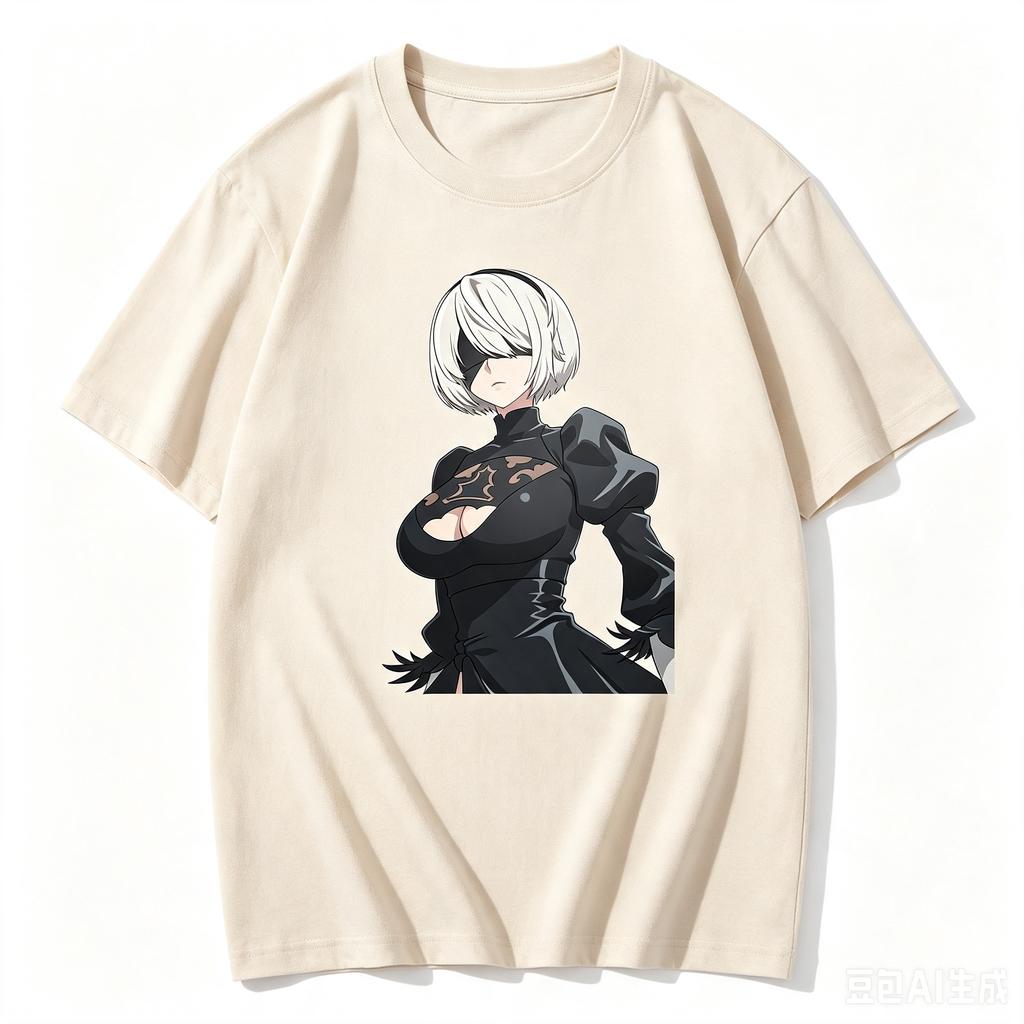 2B NieR Automata Standing Bust Anime Frame Graphic Crew Neck Short Sleeve Comfortable Unisex And Unisex TShirt