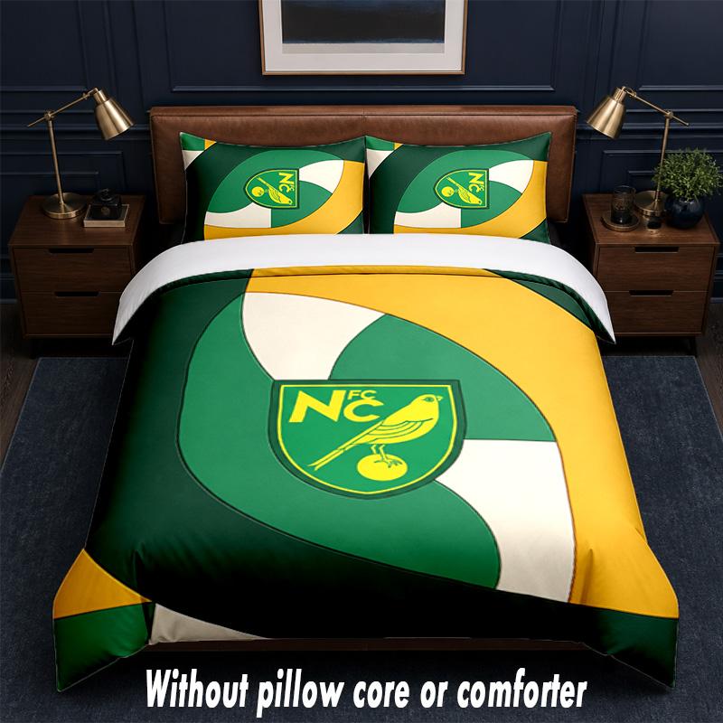 Norwich City Football Design Bed Bedding Set 1 Duvet Cover + 2 Pillowcases Soft Breathable Household Bed Linens