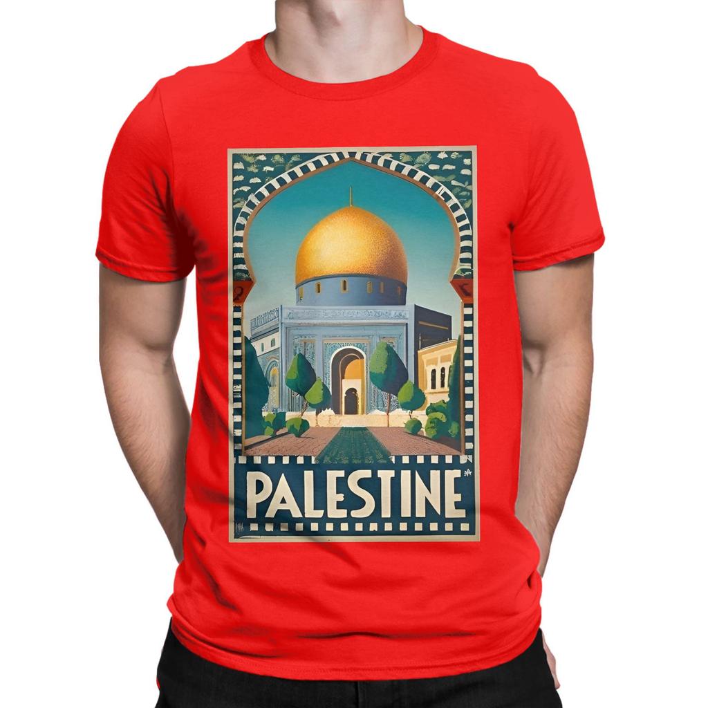 Humor Floral Palestinian Flag TShirts for Men Round Neck Pure Cotton T Shirt Short Sleeve Tee Shirt Printing Tops