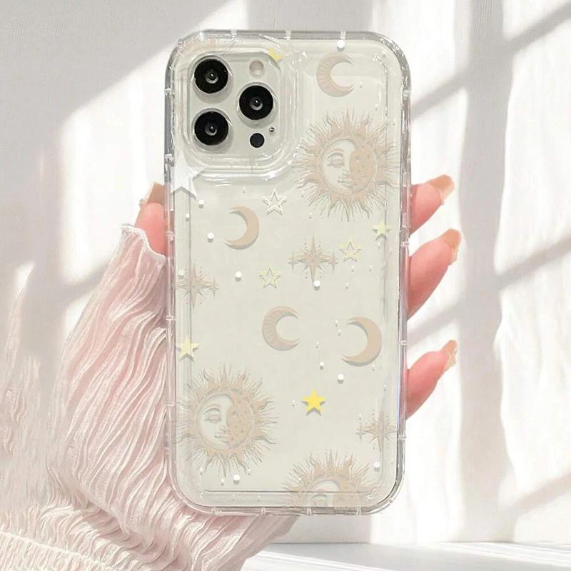 Moon Stars Print Clear Phone Case For lPhone 17 16 15 14 13 12 11 Pro Max XR X XS 7 8 15 Plus SE2Shockproof Silicone Cover Case