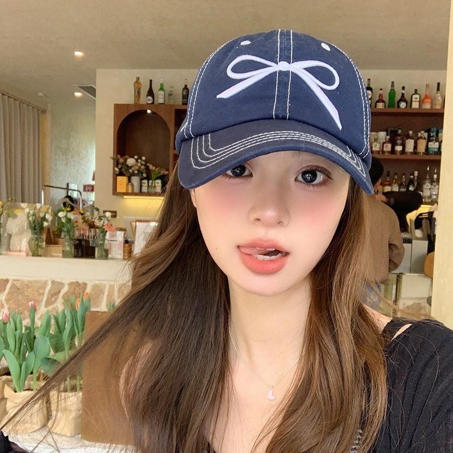 Bowknot Stylish Embroidered Baseball Cap For Women Adjustable Soft Top Spring Summer