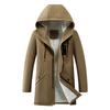 Autumn Winter Men Cardigan Mid Length Trench Coat Men's Hooded Solid Jacket Casual Windbreaker