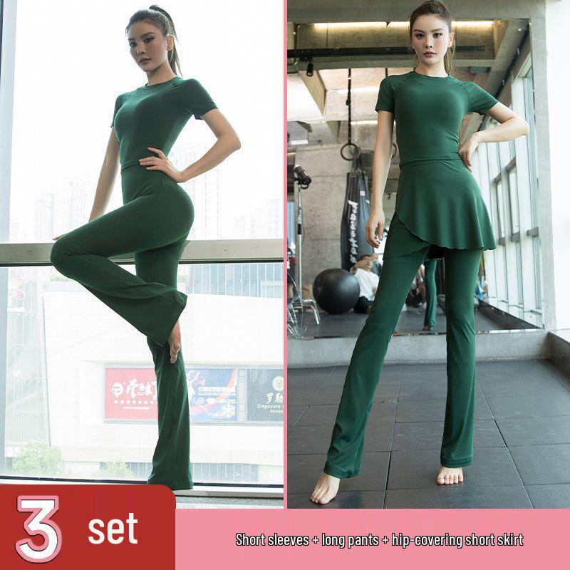 Women's Morning Run Yoga Set: Hip-Covering Skirt & Slimming Flared Pants