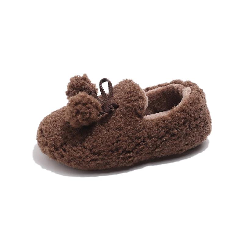 

Cute Ball Ornament Lambswool Loafers Baby Girl Winter Warm Teddy Fur Ballet Flat Toddler Kids Soft Bowknot Plush Shoes 21
