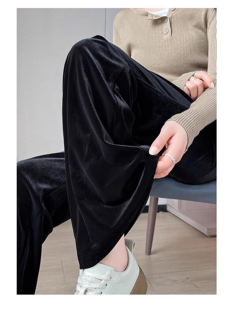 Herbst 2025 Damen Goldener Samt High-Waist Schlankmachende Übergröße Mikro-Schlaghosen