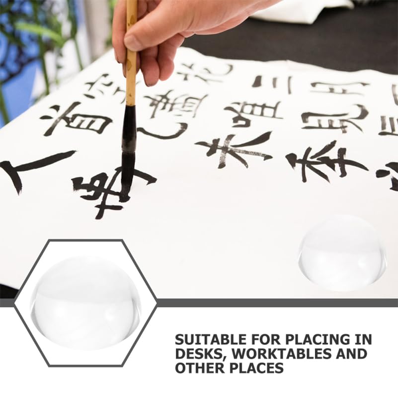 Operitacx Set of 2 Clear Glass Dome Paperweights for Calligraphy Practice, Multi-Purpose Desk Accessories, Approx. 1.57" x 1.57" x 0.79