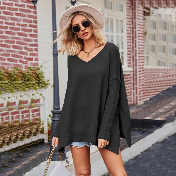 Autumn and Winter Women's Sweater V-neck Large Size Fashion Knit Sexy Pullover Long Sleeve Sweater