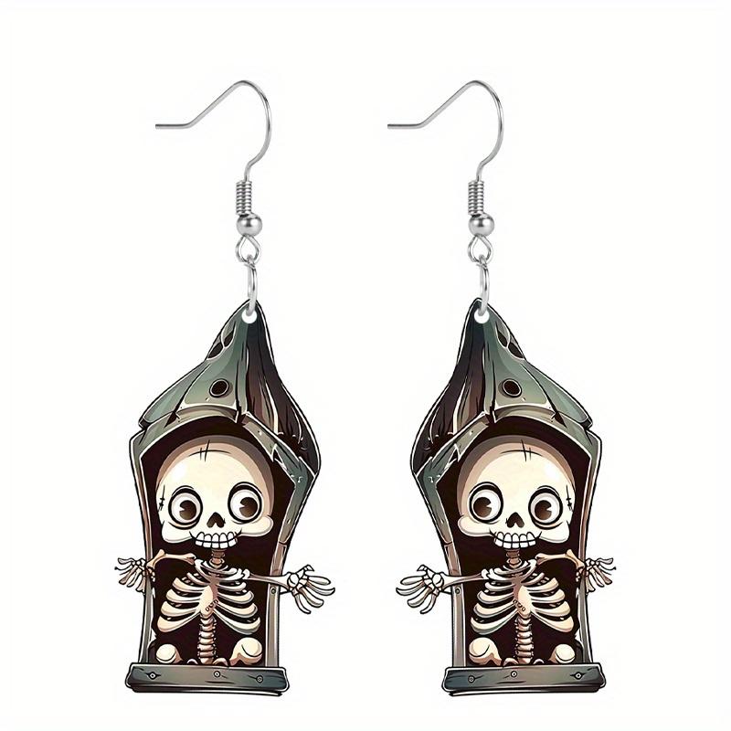 1Pair Halloween Day of The Dead Cartoon Skull Earrings Fashion Jewelry Gift for Women Girls Female