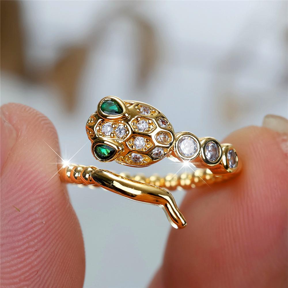Charm Female White Snake Round Stone Adjustable Open Ring Gold Color Cute Gift Wedding Jewelry For Women