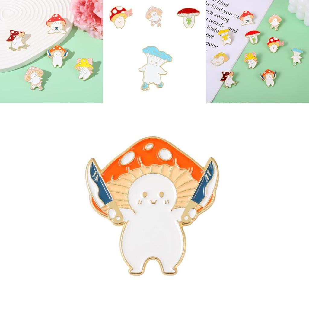 Adorable Mushroom Brooch Cute Metal Badge Fashion Accessory For Clothing And Bags