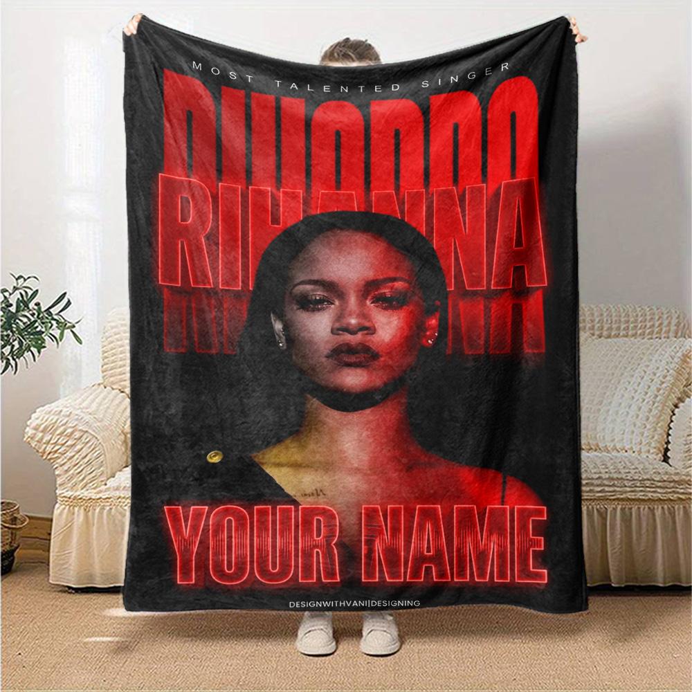 Name Custom Rihanna Savage Print Flannel Blanket High Quality Warm Comfortable Cover for All Seasons Perfect for Gifts Home Decor