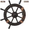 Nautical Wheel Decor Rustic Boat Steering Wheel Fishing Net Wall Sculpture Rudder Hanging Ornament Mediterranean Style Nautical Captain Rudder for