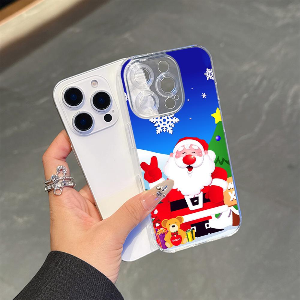 Ae109 Happy New Year Merry Christmas art Magsafe Transparent Cases for Samsung S23 S24 Ultra S21 iPhone 16 Pro Max Magnetic Wireless Charge Back Cover